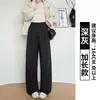 Calça de Terno de Lã Estreita 600g para Mulheres, Novo Estilo Outono e Inverno, Cintura Alta, Caimento Solto, Calça de Barra Reta de Alta Qualidade com Efeito de Drapê, Calça Wide Leg