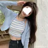 Traje Azul Sexy Doce e Picante para Mulheres Verão Novo Top de Alça Cardigã de Malha Curto Jaqueta Fina