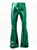 Nuevos pantalones de moda para hombre estilo europeo y americano, brillantes, de cuero sintético, cintura elástica, acampanados, para escenario y discoteca, corte ajustado, largos