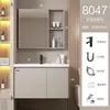 Set de gabinete para lavabo de baño estilo crema para espacios pequeños, lavabo cerámico integrado para uso doméstico