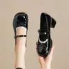 Zapatos Mary Jane de tacón grueso estilo francés con lazo, nueva colección otoño 2026 para mujer, punta poco profunda, correa única, zapatos versátiles de piel