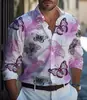 Atacado transfronteiriço de camisas masculinas de manga comprida vintage com estampas de borboletas, oferecendo um visual de alta qualidade e qualidade resistente a amassados, diretamente da fábrica de origem
