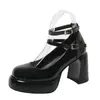 Sapatos Mary Jane Vermelho Vinho com Tira de Fivela Única Salto Alto Baixa Altura Feminino 2026 Verão Novo Cadarço Salto Bloco Sapatos Únicos