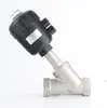 Válvula de asiento inclinado neumática de acero inoxidable 304 de alta temperatura con puerto roscado, válvula neumática de vapor, válvula de control automático Y controlada por aire