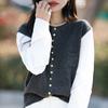 Cardigan de Lã Penteada Tricotado com Gola Redonda, Novo Estilo Primavera 2025, Combinação de Cores, Design Solto Versátil, Falso Duas Peças, Feminino
