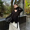 Ls Nueva MarcaEtiqueta Negra Minimalista Marca Grande Principios de Primavera Nuevo Cuello en V Diseño Único Top Chic S6006 #