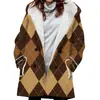 [Processamento Personalizado] Trench Coat Feminino de Comprimento Médio com Design Impresso em 3D, Casaco Quente Estilo Americano com Forro de Lã para Mulheres