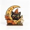 Bandeja de Mesa de Madera Retro Americana para Decoraciones de Halloween Fantasma Gato Negro Calabaza Búho Decoraciones para Exhibición en Ventana del Hogar