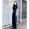 Roupa Esportiva de Verão Manga Curta Calça Wide Leg Moda Corrida Conjunto de Duas Peças Preto Slim Casual Traje Esportivo para Mulheres