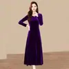 Vestido de Terciopelo Estilo Coreano para Mujer, Nuevos Modelos de Primavera, Otoño e Invierno, Tallas Grandes, Adelgazante, Rejuvenecedor, Elegante, Cuello Redondo, Vestido Largo para Mujeres de Tallas Grandes