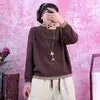 Outono e Inverno Novo Tricô Retrô de Gola Alta Meia Feminino Solto com Efeito Emagrecedor Moda Versátil Pulôver Top de Tricô de Algodão