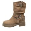 Botas de Caballero Estilo Vaquero Occidental de Doble Botonadura de Gran Tamaño para Comercio Exterior 2025 Otoño Nuevas Botas de Caballero Versátiles Estilo Británico para Mujer