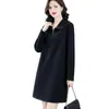 Vestido Feminino Plus Size Preto Manga Longa Zíper Lapela Outono Temperamento Gorduchinha Casual Moda Saia Midi Transfronteiriço