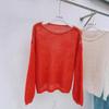 Otoño Nuevo Industria Pesada Manga Larga Camisa de Punto Cuello Redondo Calado Color Sólido Casual Moda Estilo Occidental Camisa de Punto Top Ropa de Mujer