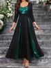 Vestido de mujer de corte A, elegante, ajustado, de manga larga, con lentejuelas europeas y americanas, escote en V pequeño, color sólido, estilo Amazon