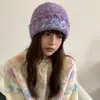 Gorro de Punto Urbano Bordado con Letra Estilo Coreano para Otoño e Invierno, Hace que la Cara se Vea Más Pequeña, Circunferencia de Cabeza Grande, Gorro de Lana, Gorro para Clima Frío para Mujer