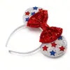 Nova Faixa de Cabelo Dia da Independência Americana Orelhas do Mickey Acessório de Cabelo Faixa de Cabelo com Lantejoulas de Estrela Acessório de Cabelo com Decoração de Laço