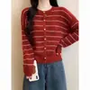 Suéter de rayas estilo coreano, nueva colección otoño/invierno, diseño de alta gama, cárdigan de punto rejuvenecedor, top para mujer