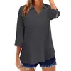 Camisa casual de algodón y lino de manga tres cuartos, color liso, holgada, talla grande, elegante, para primavera y otoño, transfronteriza de Amazon