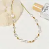 Nuevo Collar de Perlas con Forma Barroca de Acero Inoxidable Concha Geométrico Oro de 18K Galvanoplastia al Vacío Cadena para Clavícula DIY