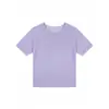 Camiseta de Jacquard de Lino Tencel con Cuello Redondo, Calada, Dobladillo Enrollado, Manga Corta para Mujer, Verano, Nuevo Color Sólido, Top de Punto Holgado Casual