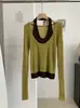 Suéter de Tricô KEKEZOON Color Block Falso Duas Peças com Gola Halter para Mulheres, Design de Outono, Top Emagrecedor de Manga Longa, Tendência 8630