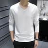 Venta al por mayor de ropa de otoño gris para hombre, camiseta de manga larga con cuello en V, camiseta interior fina de color sólido para primavera y verano 2022, nueva
