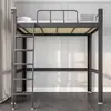 Cama de Solteiro Dupla com Estrutura de Ferro para Três Pessoas com Escrivaninha Abaixo, Cama de Apartamento, Cama de Ferro, Escrivaninha, Estilo Moderno Simples