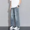 Venta al por mayor transfronteriza jeans para hombre estilo americano, marca de tendencia de primavera, pantalones largos casuales de pierna ancha, talla grande, plisados, de trabajo