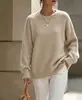 Amazon Otoño/Invierno Nuevo Suéter de Punto Holgado Cuello Redondo para Mujer Color Sólido Estilo Perezoso Jersey Versátil Tendencia Superior