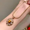 Colar Vintage de Olho de Tigre com Girassol Dourado Corrente de Suéter Retro Outono Inverno Corrente de Clavícula Feminina