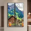 Pintura Decorativa Moderna Minimalista de Janela Falsa com Vista para o Mar para Sala de Estar, Parede de Fundo de Sofá, Pintura Suspensa para Extensão de Espaço
