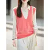 Chaleco de forro polar de nuevo estilo, chaleco de punto para mujer, suave y cómodo, hecho de hilo cepillado, cachemira y lana, cuello en V sin costuras, versátil para usar en capas