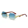 2025 Nuevo Llegado Transfronterizo Europeo y Americano Gafas de Sol Multilaterales sin Marco para Hombre Patas con Textura de Madera Moda Gafas de Sol Decorativas con Cabeza de Leopardo Tendencia