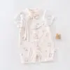 Mameluco de Bebé Verano Manga Corta Una Pieza Clase A Transpirable Algodón Cuello Redondo Ropa Acondicionada para Niñas Pequeñas