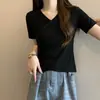 Top Slimming de Verão Plus Size 2025 com Design Cruzado, Camiseta Irregular de Manga Curta com Decote V para Mulheres
