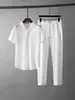 Traje deportivo de seda helada con textura para hombre, verano, para adolescentes, camiseta de manga corta y pantalones, conjunto atractivo para hombre