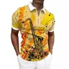 Camisa Polo Masculina Listrada com Estampa Digital de Verão Nova Moda Europeia e Americana com Botões em Estoque