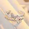 Anillo de Mariposa de Doble Capa para Mujer, Anillo de Nicho Fresco Hueco para el Dedo Índice, Estilo ins, Anillo Abierto de Mariposa de una Sola Capa con Diamante