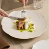 Plato Cerámico Beige Pétalos de Mascota de Fábrica Plato de Mesa Irregular para el Hogar Plato de Cena Plato para Filete de Alta Calidad Plato Occidental
