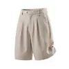 Shorts de traje fluidos, estilo verano, cintura ajustable, pierna recta tridimensional, pantalones casuales plisados de longitud media con un toque de alta gama