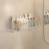 Estante de Almacenamiento Minimalista de Acero Inoxidable para Baño Organizador de Pared para Lavabo Cosméticos y Productos de Cuidado de la Piel