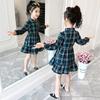 2022 Novo Vestido de Primavera e Outono para Meninas Xadrez Coreano Vestido de Princesa de Primavera e Outono Estilo Ocidental Vestido Infantil de Bebê de Manga Comprida