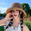 Protección Solar y Sombrero de Sol para Mujer, Sombrero de Paja de Ganchillo Hecho a Mano de Cereza Dulce con Diseño Hueco, Sombrero de Ala Ancha, Sombrero de Paja para Salidas de Primavera y Verano