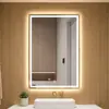 Espelho de banheiro de luxo para hotel, moldura de liga de alumínio, formato quadrado, luz LED inteligente, espelho iluminado, montado na parede, antiembaçante