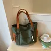 Bolso de lona de color liso para mujer 2026, bolso de hombro de gran capacidad, bolso tote elegante para estudiantes, bolso de mano y bolso cruzado