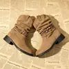 Botines de Pato Más Vendidos para Mujer 2026 Otoño Invierno Con Forro de Terciopelo Cálido Botines Arrugados de Tacón Grueso Tacón Bajo Zapatos Individuales de Moda