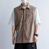 Camisa japonesa de manga curta com ferramentas, camisa masculina casual de verão de duas peças falsa