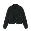 Ropa exterior simple de punto con cuello redondo para mujer, europea y americana, para cruzar la frontera, color café, chaqueta corta, abrigo para mujer