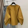 Camisa de Manga Longa com Dupla Barra 2025 Outono Novo Estilo Camisa Solta Elegante Camisa Amarelo Gengibre